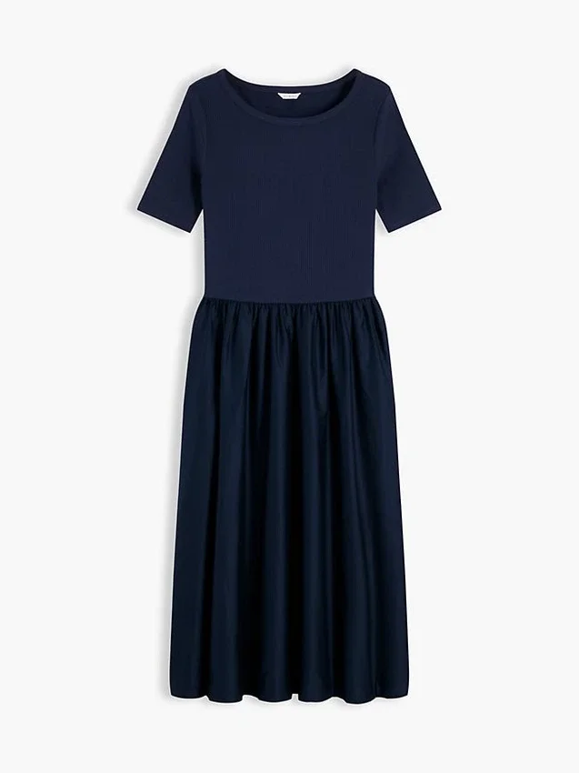 Half-Sleeve Mixed-Media Midi Dress Half-Sleeve Mixed-Media Midi Dress