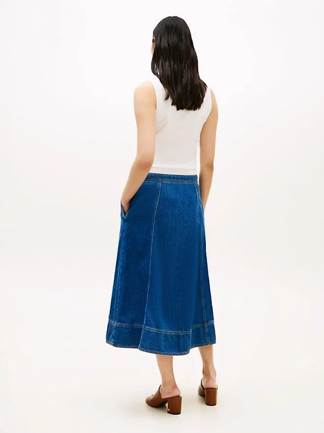 High-Rise Flared Denim Midi Skirt High-Rise Flared Denim Midi Skirt