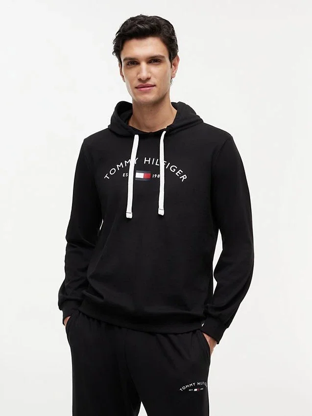 Hilfiger Logo Pique Sleep Hoodie Hilfiger Logo Pique Sleep Hoodie