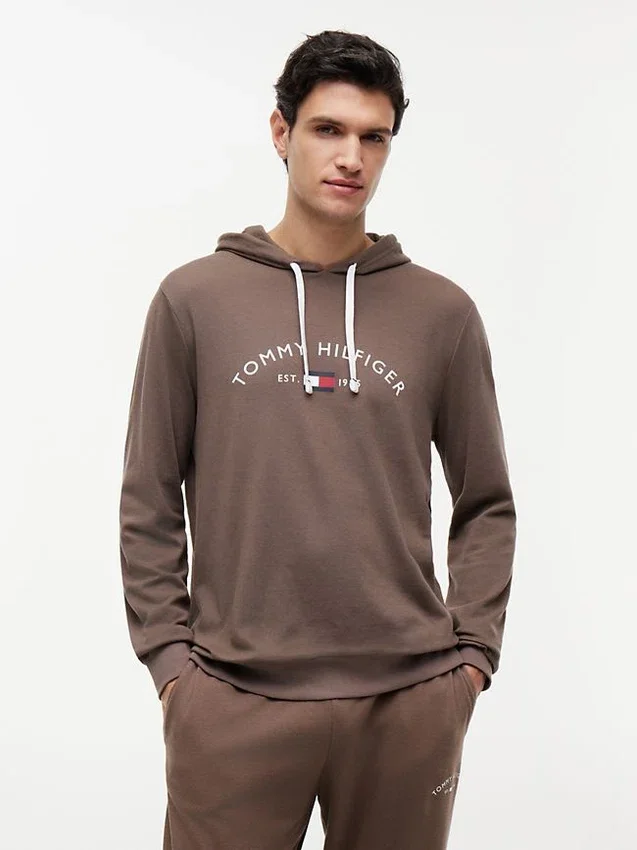 Hilfiger Logo Pique Sleep Hoodie Hilfiger Logo Pique Sleep Hoodie