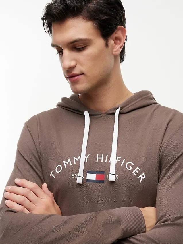 Hilfiger Logo Pique Sleep Hoodie Hilfiger Logo Pique Sleep Hoodie