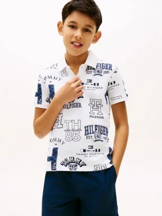 Kids’ Allover Logo Stretch Polo