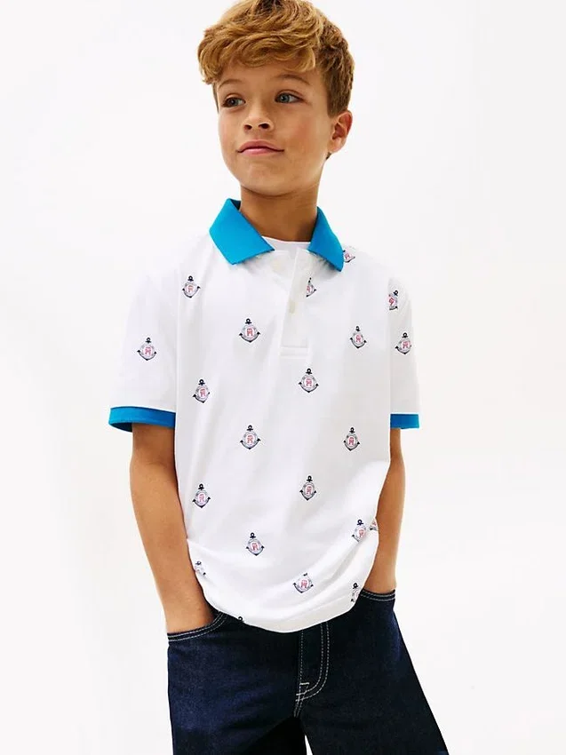 Kids’ Allover Nautical Logo Stretch Polo Kids’ Allover Nautical Logo Stretch Polo