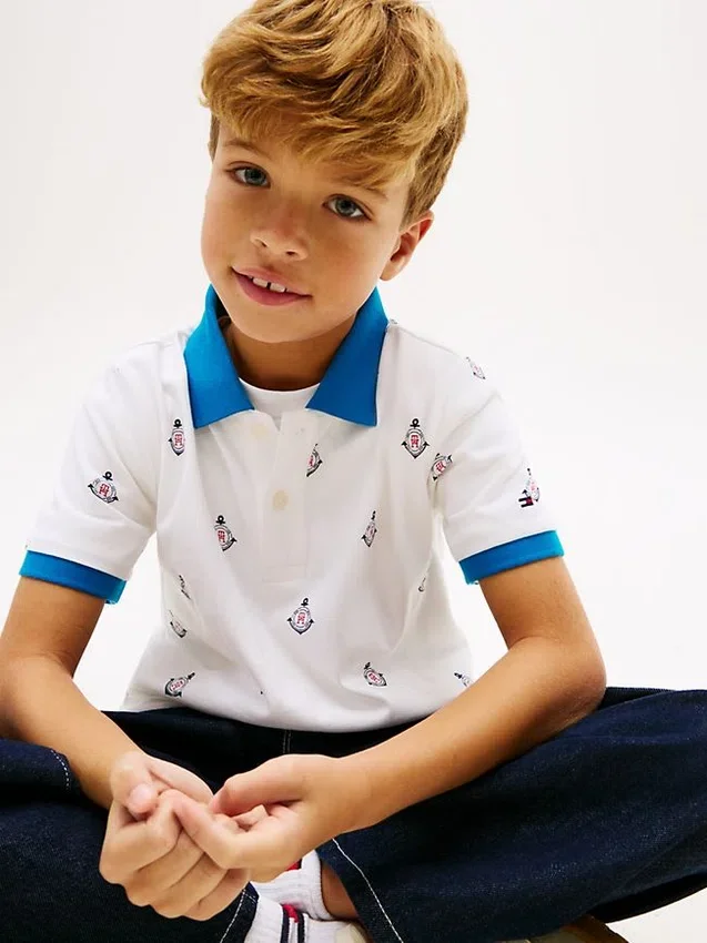 Kids’ Allover Nautical Logo Stretch Polo Kids’ Allover Nautical Logo Stretch Polo