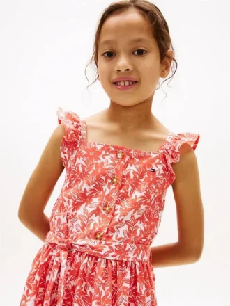 Kids’ Floral Print Ruffle-Strap Dress