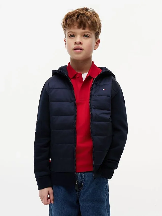 Kids’ Mixed Media Hooded Quilted Jacket Kids’ Mixed Media Hooded Quilted Jacket