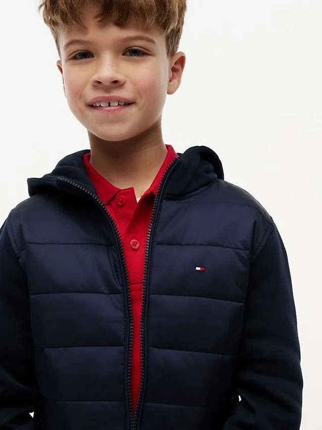Kids’ Mixed Media Hooded Quilted Jacket Kids’ Mixed Media Hooded Quilted Jacket