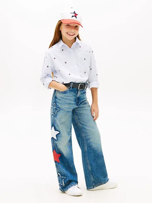 Kids’ Star Motif High-Rise Wide Leg Jean Kids’ Star Motif High-Rise Wide Leg Jean