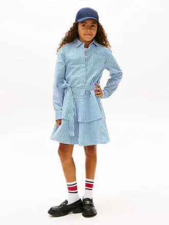 Kids’ Stripe Tiered Poplin Shirtdress