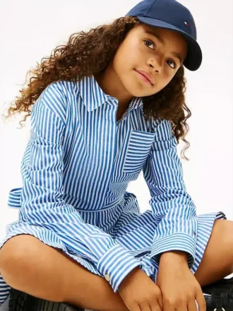 Kids’ Stripe Tiered Poplin Shirtdress
