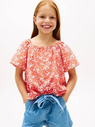 Kids’ Tropical Print Puff-Sleeve Top