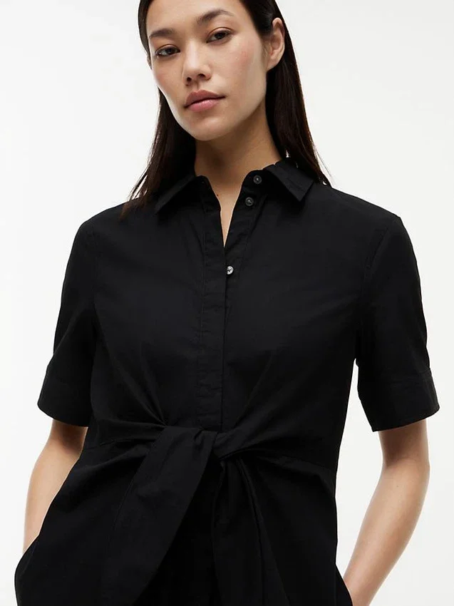 Linen Blend Tie-Front Shirtdress Linen Blend Tie-Front Shirtdress