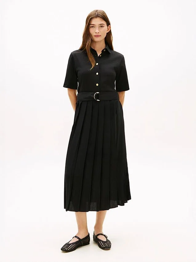 Mix Media Pleated Midi Dress Mix Media Pleated Midi Dress
