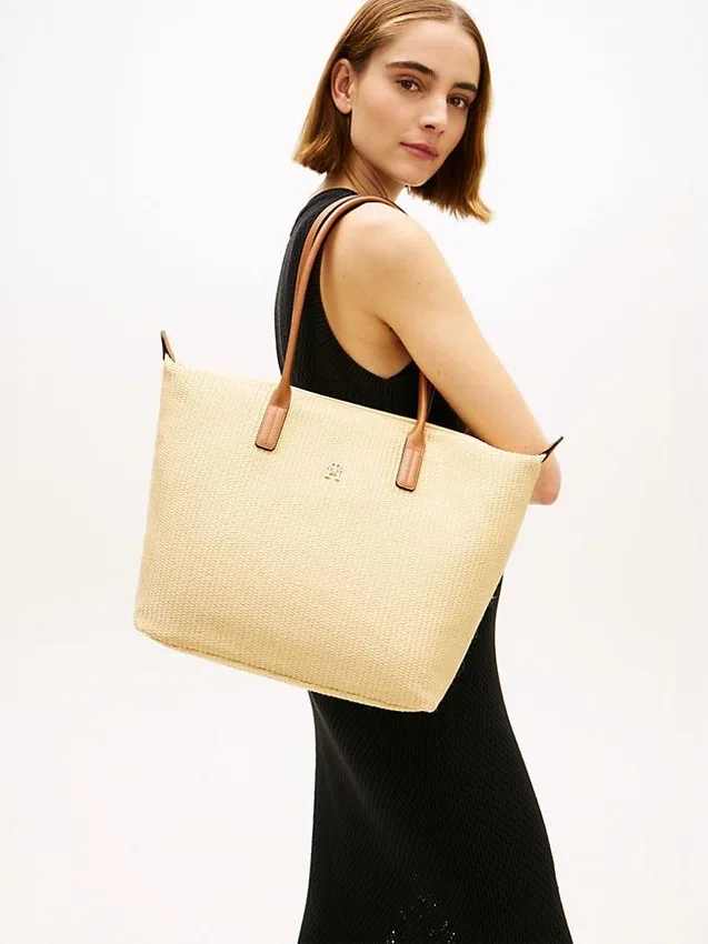 Monogram Logo Raffia Tote Bag Monogram Logo Raffia Tote Bag