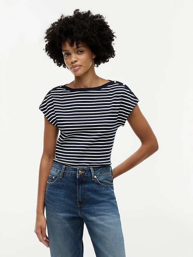 Nautical Gold-Button Boatneck T-Shirt Nautical Gold-Button Boatneck T-Shirt