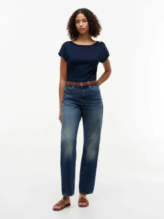 Nautical Gold-Button Boatneck T-Shirt