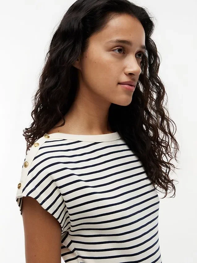 Nautical Gold-Button Boatneck T-Shirt Nautical Gold-Button Boatneck T-Shirt