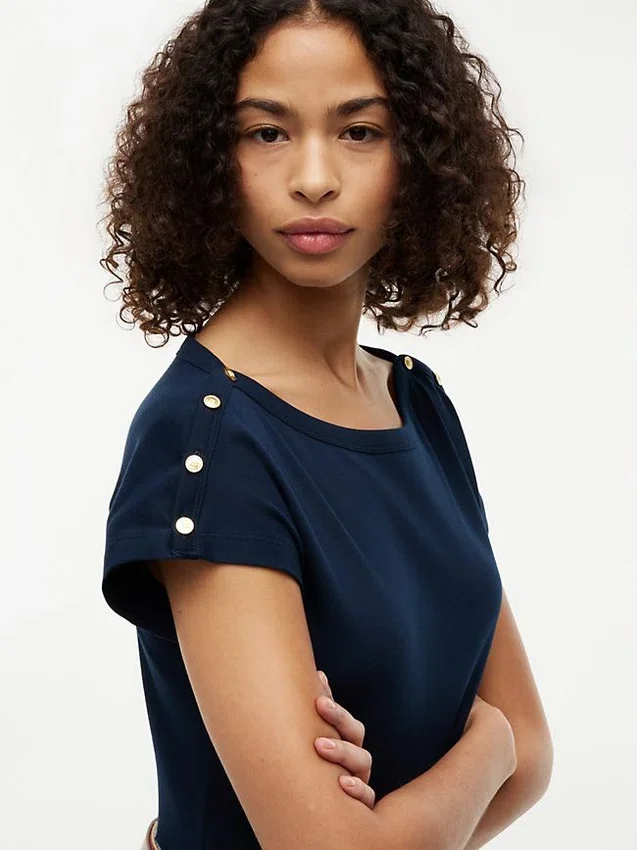Nautical Gold-Button Boatneck T-Shirt Nautical Gold-Button Boatneck T-Shirt
