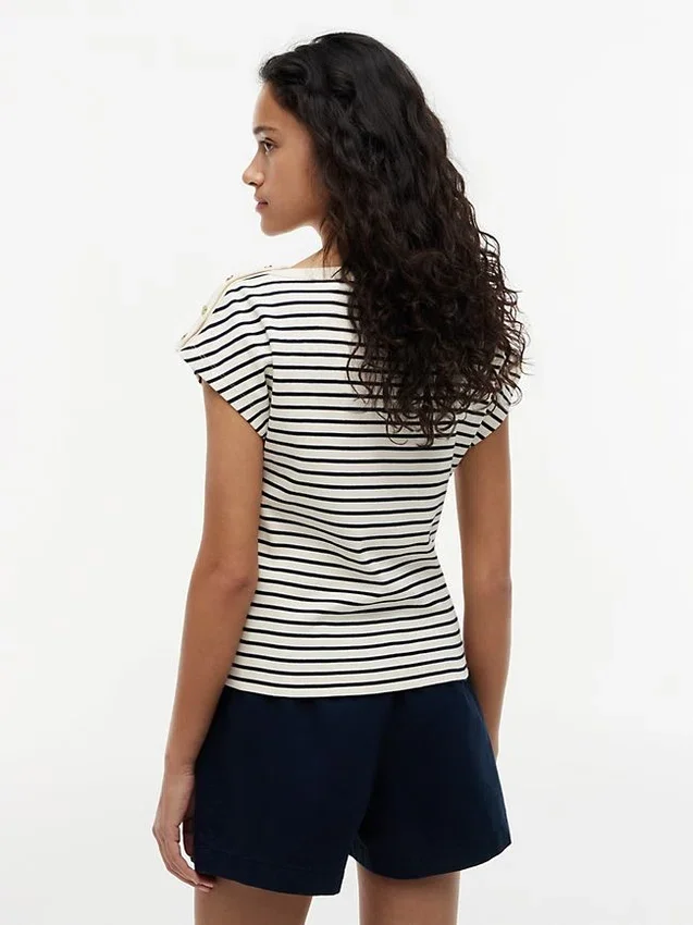 Nautical Gold-Button Boatneck T-Shirt Nautical Gold-Button Boatneck T-Shirt