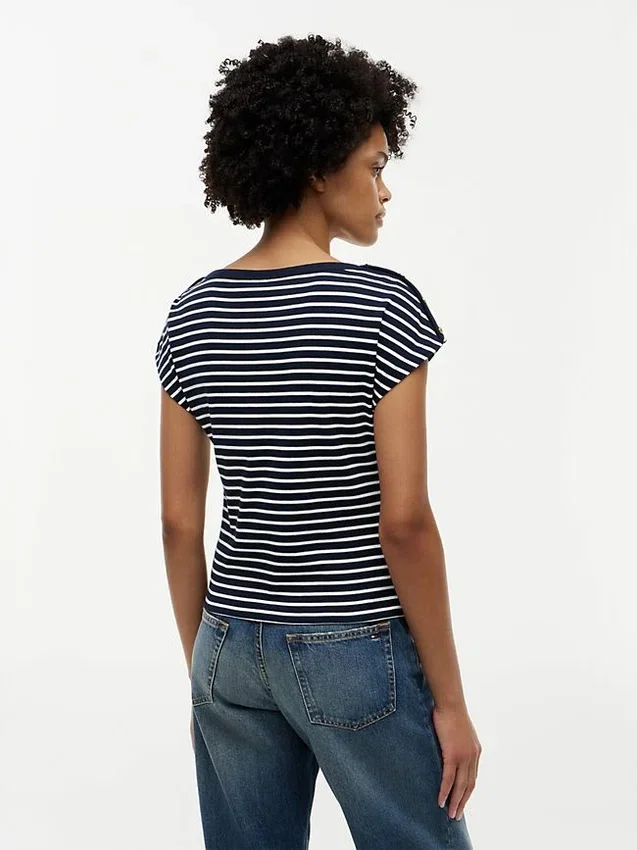 Nautical Gold-Button Boatneck T-Shirt Nautical Gold-Button Boatneck T-Shirt