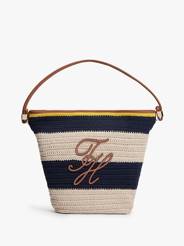 Nautical Striped Crochet Bucket Bag Nautical Striped Crochet Bucket Bag