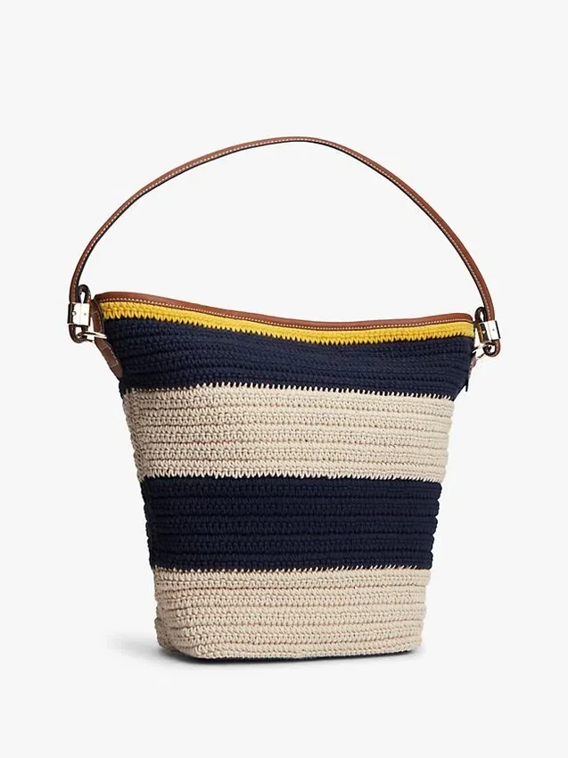 Nautical Striped Crochet Bucket Bag Nautical Striped Crochet Bucket Bag