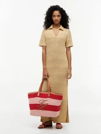Nautical Striped Crochet Tote Bag
