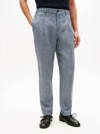 New York Label Glen Plaid Linen Pant