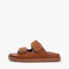 Nubuck Leather Double-Strap Slide Sandal
