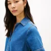 Open Placket Denim Mini Dress Open Placket Denim Mini Dress