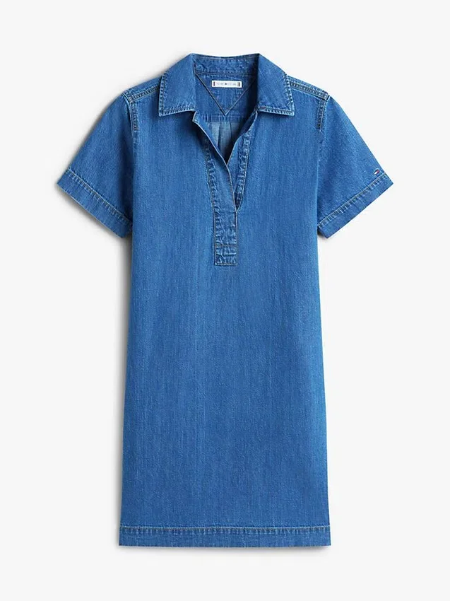 Open Placket Denim Mini Dress Open Placket Denim Mini Dress
