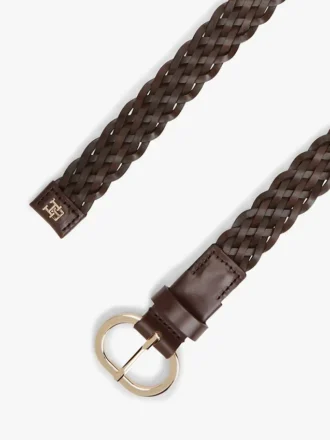 Oval Buckle Woven Leather Belt