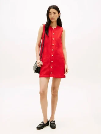 Patch Pocket Denim Shift Mini Dress Patch Pocket Denim Shift Mini Dress