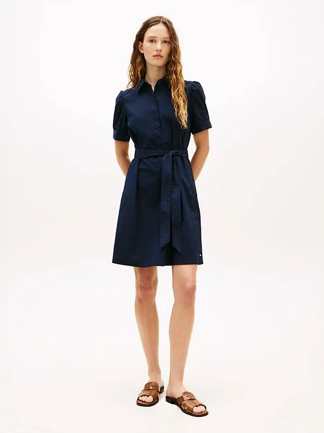 Puff-Sleeve Belted Shirtdress Puff-Sleeve Belted Shirtdress