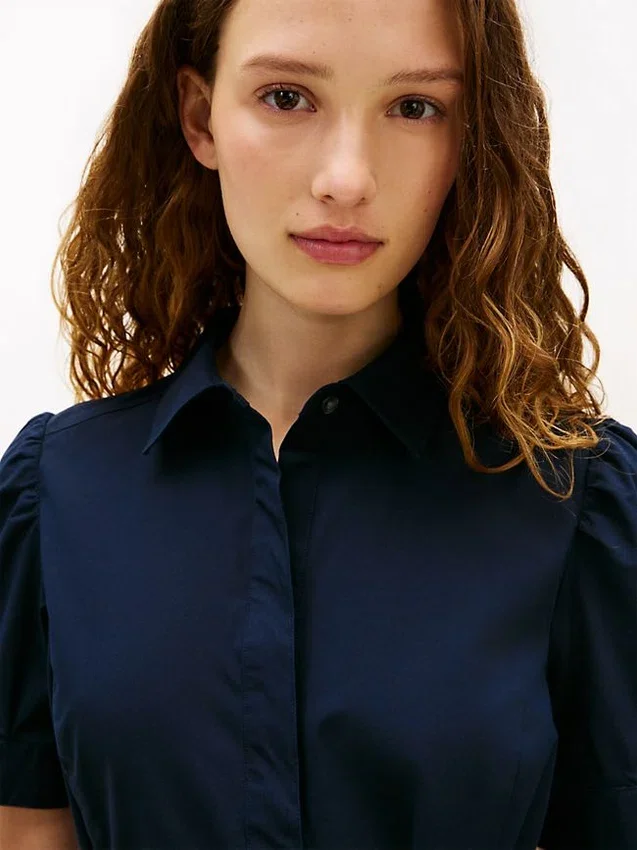 Puff-Sleeve Belted Shirtdress Puff-Sleeve Belted Shirtdress