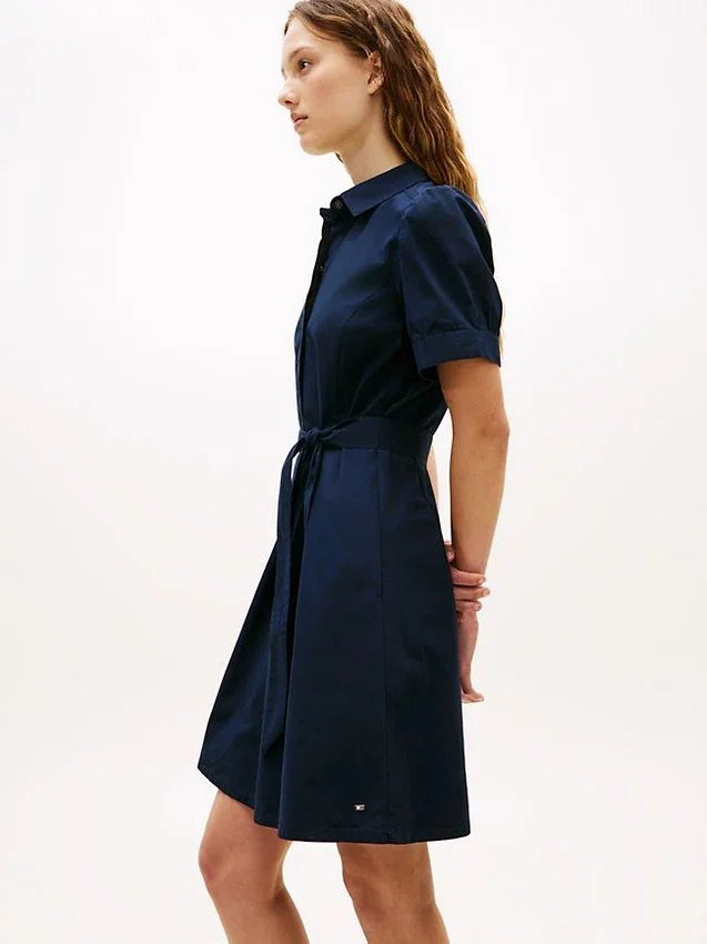 Puff-Sleeve Belted Shirtdress Puff-Sleeve Belted Shirtdress