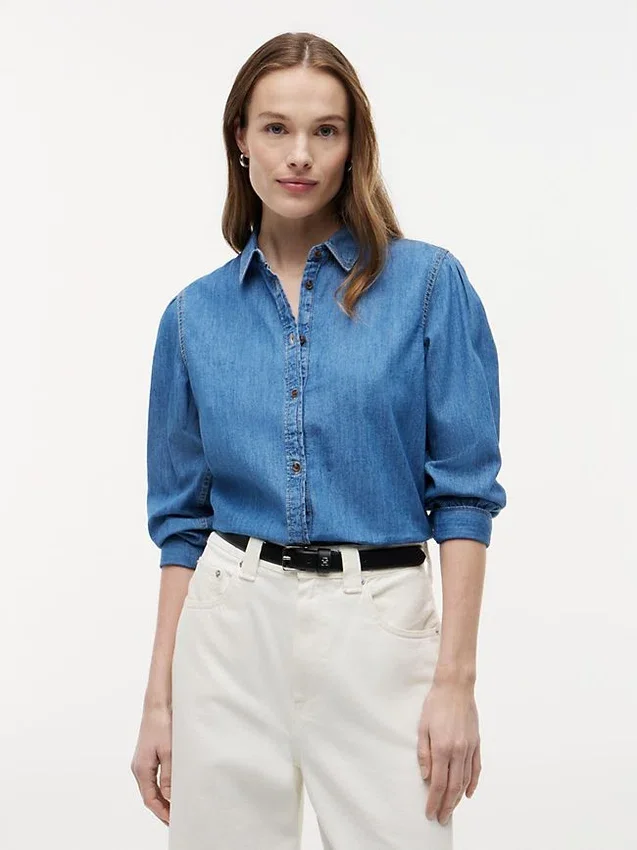 Puff-Sleeve Chambray Shirt Puff-Sleeve Chambray Shirt