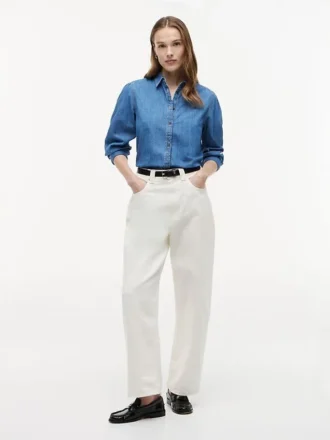 Puff-Sleeve Chambray Shirt