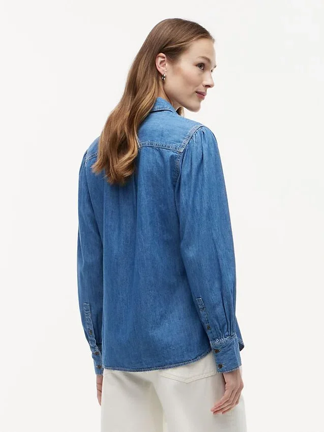 Puff-Sleeve Chambray Shirt Puff-Sleeve Chambray Shirt