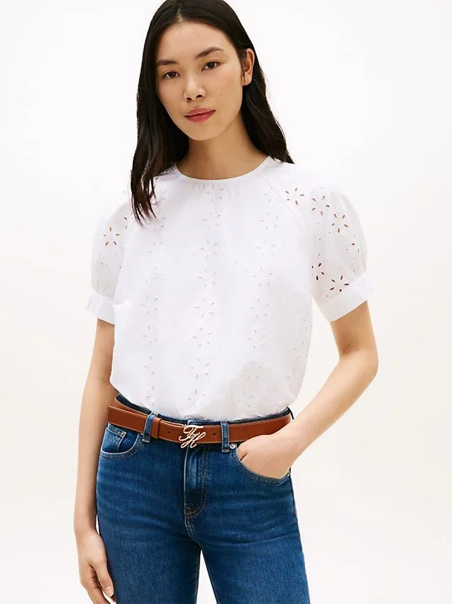 Puff-Sleeve Embroidered Eyelet Top Puff-Sleeve Embroidered Eyelet Top