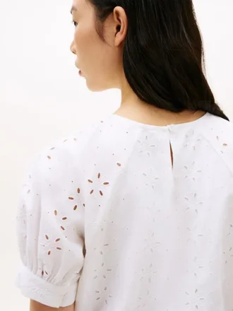 Puff-Sleeve Embroidered Eyelet Top
