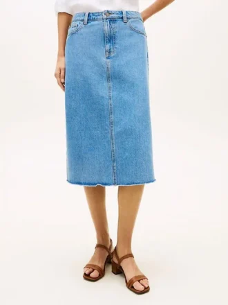 Raw Hem Denim Midi Skirt