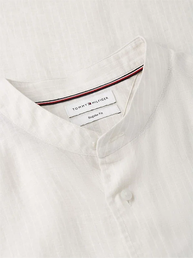 Regular Fit Band Collar Linen Shirt Regular Fit Band Collar Linen Shirt