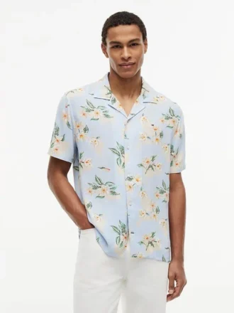 Regular Fit Floral Linen-Blend Camp Shirt