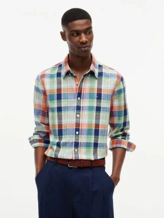 Regular Fit Madras Linen-Blend Shirt