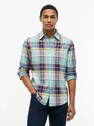 Regular Fit Madras Linen-Blend Shirt