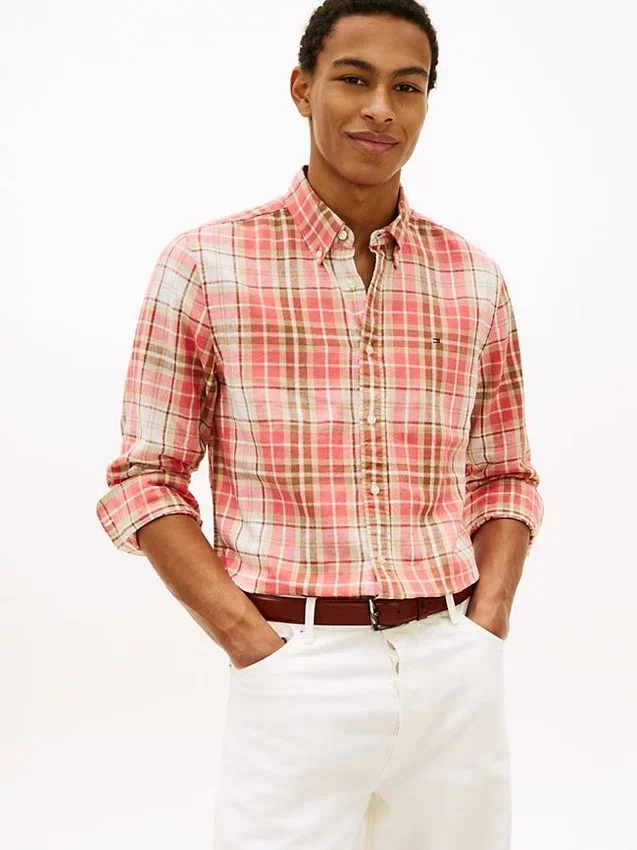 Regular Fit Plaid Linen-Blend Shirt Regular Fit Plaid Linen-Blend Shirt