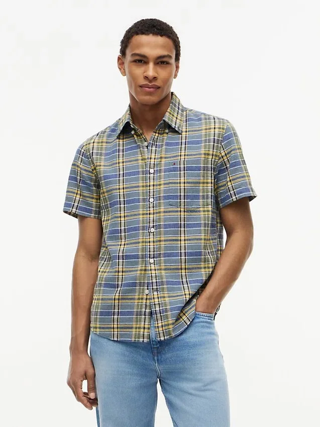 Regular Fit Plaid Linen-Blend Shirt Regular Fit Plaid Linen-Blend Shirt