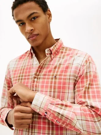 Regular Fit Plaid Linen-Blend Shirt
