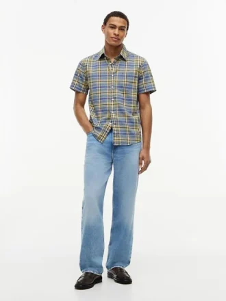 Regular Fit Plaid Linen-Blend Shirt